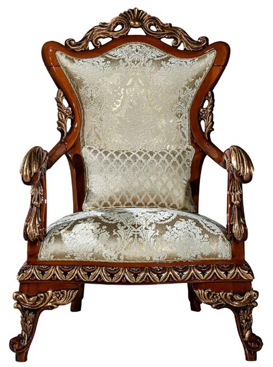 Luxus Barock Wohnzimmer Set Gold / Braun / Bronze - 2 Sofas & 2 Sessel & 1 Couchtisch - Wohnzimmer Möbel im Barockstil - Edel & Prunkvoll