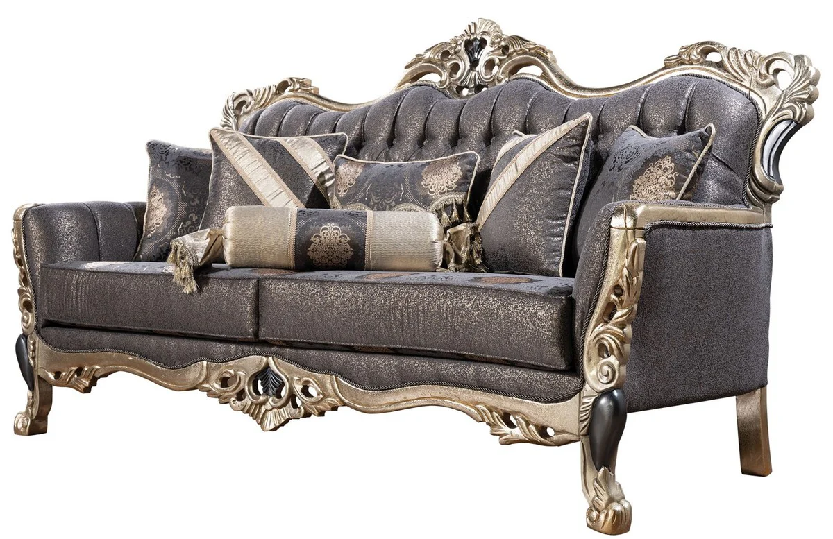 Luxus Barock Wohnzimmer Set Lila / Antik Gold / Schwarz - 2 Barock Sofas & 2 Barock Sessel & 1 Barock Couchtisch - Luxus Wohnzimmer Möbel im Barockstil - Barock Möbel