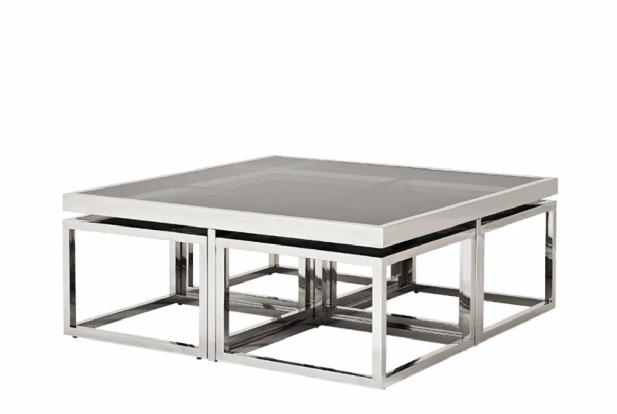 Luxus Art Deco Designer Couchtisch 5er Set mit Rauchglas - Wohnzimmer Salon Tisch - Luxus Qualität