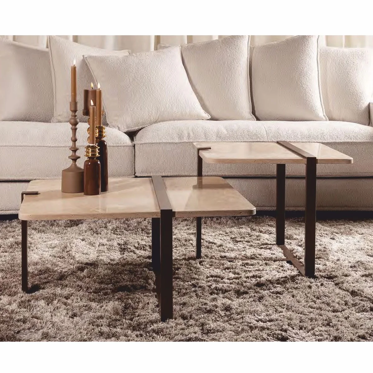 Luxus Couchtisch Set Beige / Braun - Wohnzimmer & Hotel Möbel