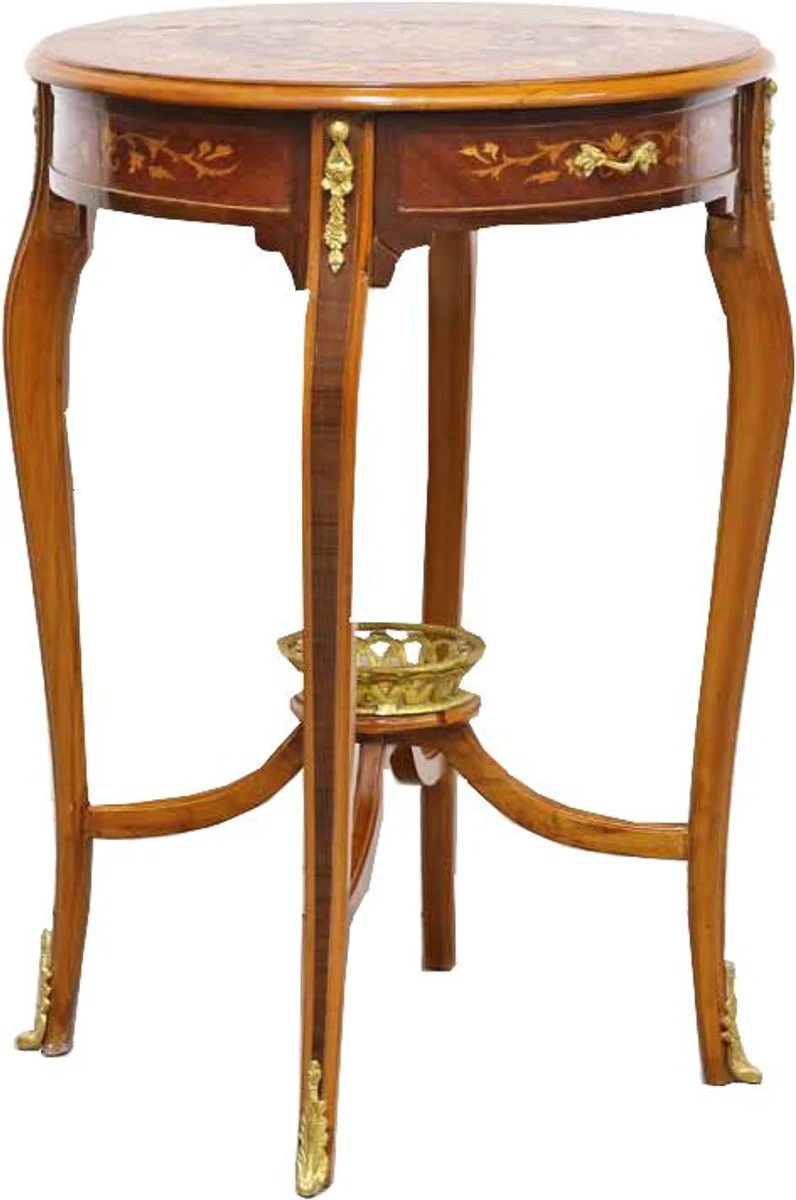 Barock Beistelltisch mit Schubladen Braun Intarsien 60 x 86 cm - Antik Stil Beistelltisch - Limited Edition