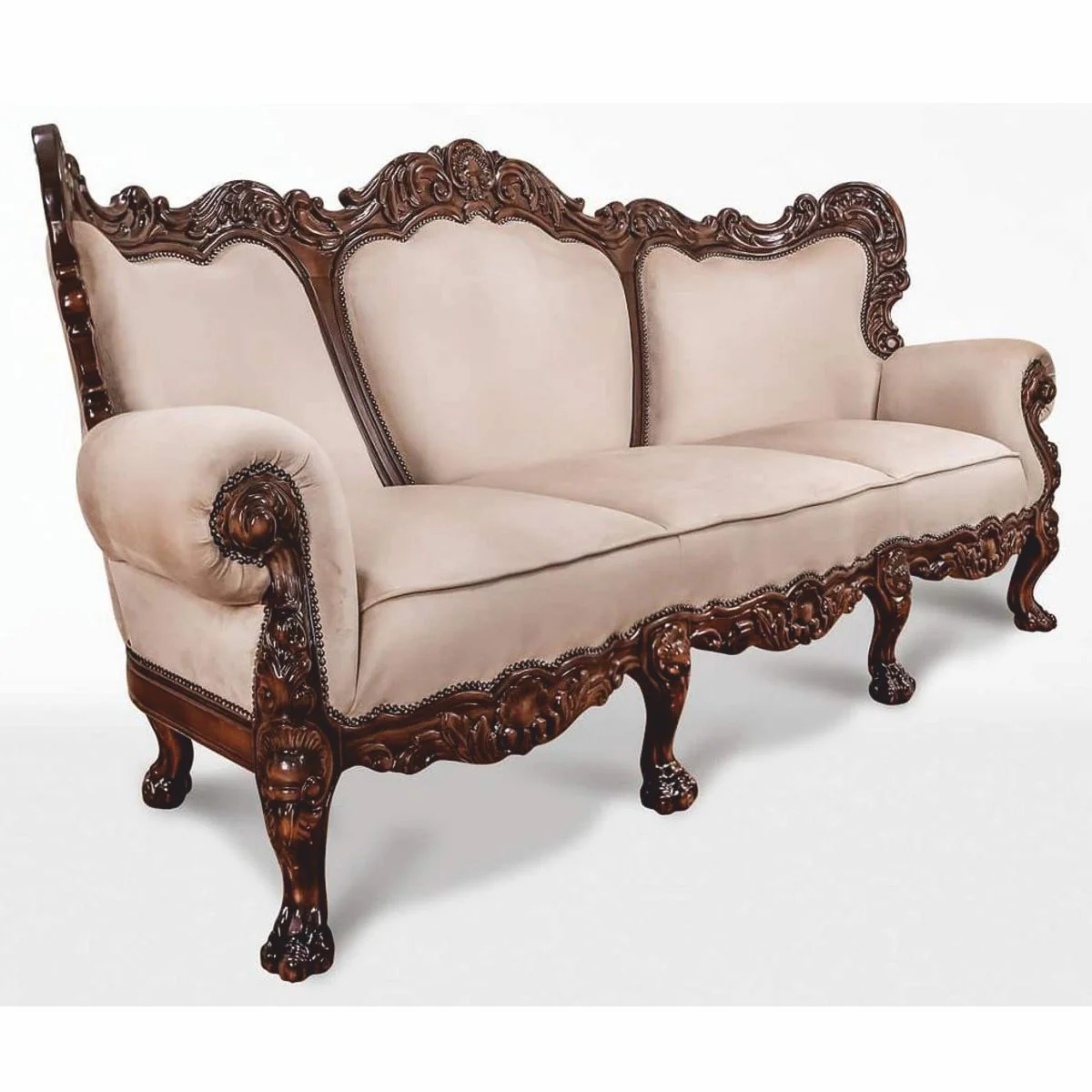 Luxus Barock Samt Sofa Grau / Dunkelbraun 227 cm - Barockstil Wohnzimmer Möbel