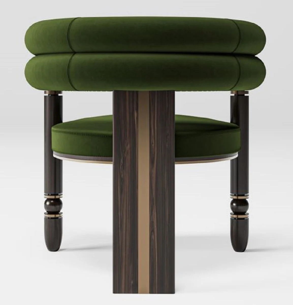 Luxus Samt Esszimmer Stuhl mit Armlehnen Grün / Dunkelbraun / Messing 69 x 63 x H. 72 cm - Küchen Stuhl mit edlem Samtstoff - Esszimmer Möbel - Luxus Möbel