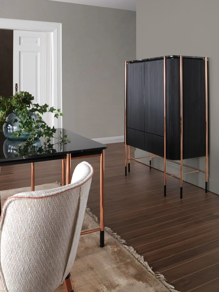 Luxus Esszimmer Stuhl 8er Set Weiß / Schwarz / Kupfer 50 x 54 x H. 83 cm - Esszimmer Möbel - Restaurant Möbel - Hotel Möbel - Luxus Möbel - Luxus Kollektion