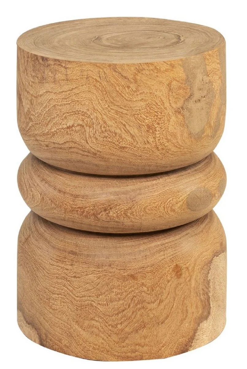 Luxus Massivholz Beistelltisch / Hocker Naturfarben Ø 33,5 x H. 46 cm - Luxus Möbel