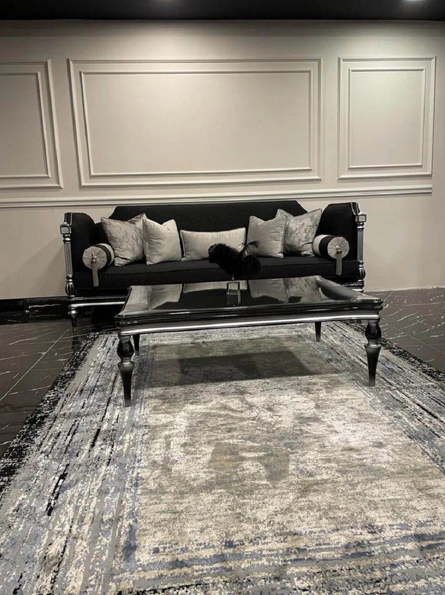 Luxus Barock Sofa Schwarz / Silber - Handgefertigtes Wohnzimmer Sofa im Barockstil - Barock Wohnzimmer Möbel