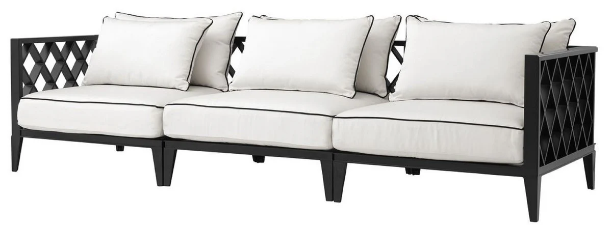 Luxus Wohnzimmer Sofa mit Kissen Mattschwarz / Weiß 275,5 x 93 x H. 69 cm - Wohnzimmermöbel