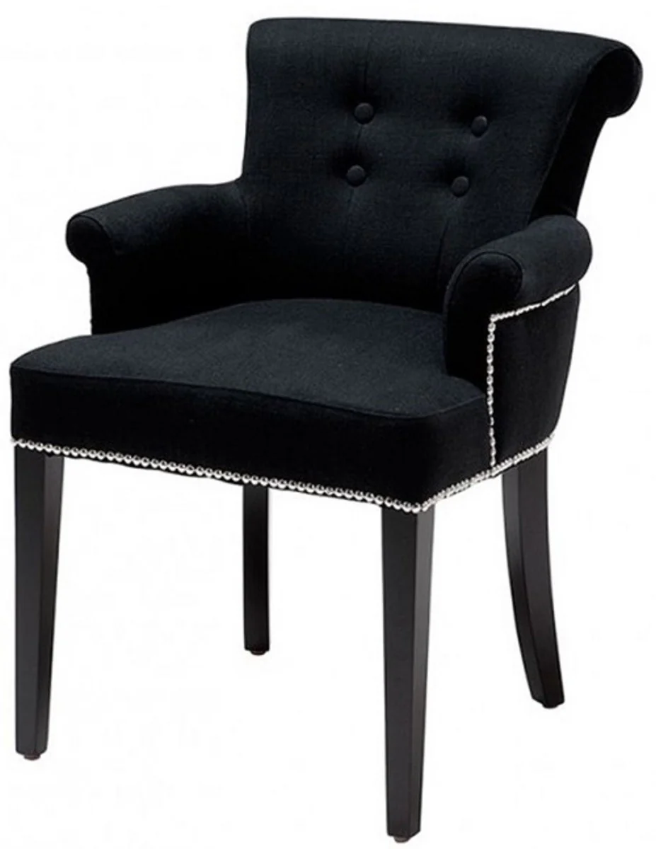 Luxus Esszimmerstuhl 4er Set Schwarz - Massivholz Küchenstühle mit Armlehnen und edlem Samtstoff - Luxus Esszimmer & Restaurant Möbel