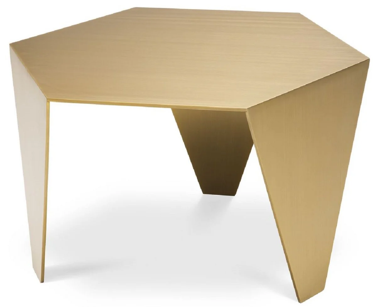 Luxus Beistelltisch Messingfarben 57,5 x 50 x H. 34,5 cm - 6 Eckiger Edelstahl Tisch - Luxus Wohnzimmer Möbel - Luxus Qualität
