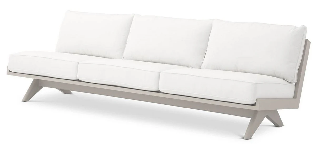 Luxus Gartensofa Weiß / Sandfarben 230 x 88 x H. 76 cm - Wetterbeständiges Garten Terrassen Sofa - Hotel Möbel - Luxus Qualität