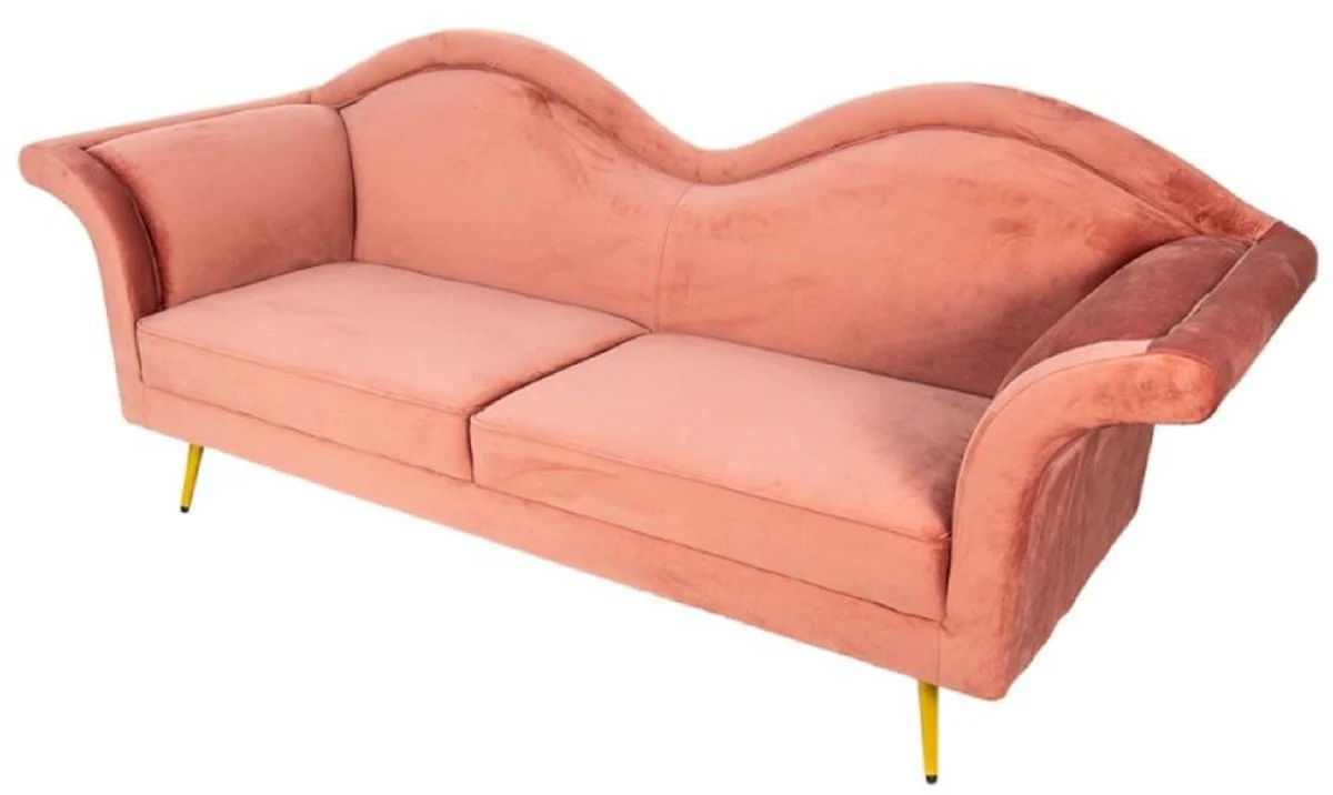 Luxus Designer 3er Sofa Rosa / Gold 215 x 73 x H. 85 cm - Wohnzimmer Sofa - Wohnzimmer Möbel - Luxus Möbel - Designer Möbel - Wohnzimmer Einrichtung - Luxus Einrichtung