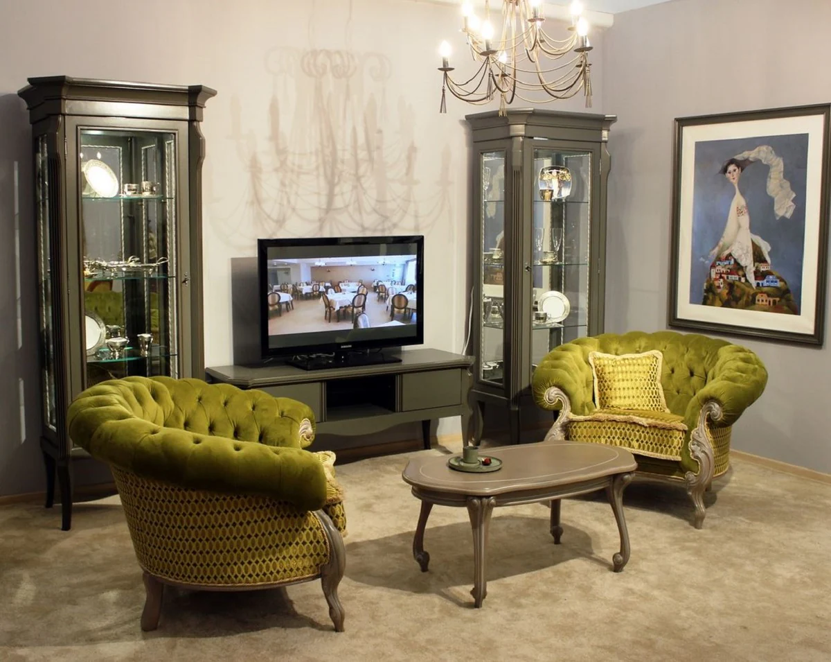 Luxus Barock Couchtisch Grau - Handgefertigter Massivholz Wohnzimmertisch im Barockstil - Luxus Wohnzimmer Möbel im Barockstil - Barock Möbel - Edel & Prunkvoll