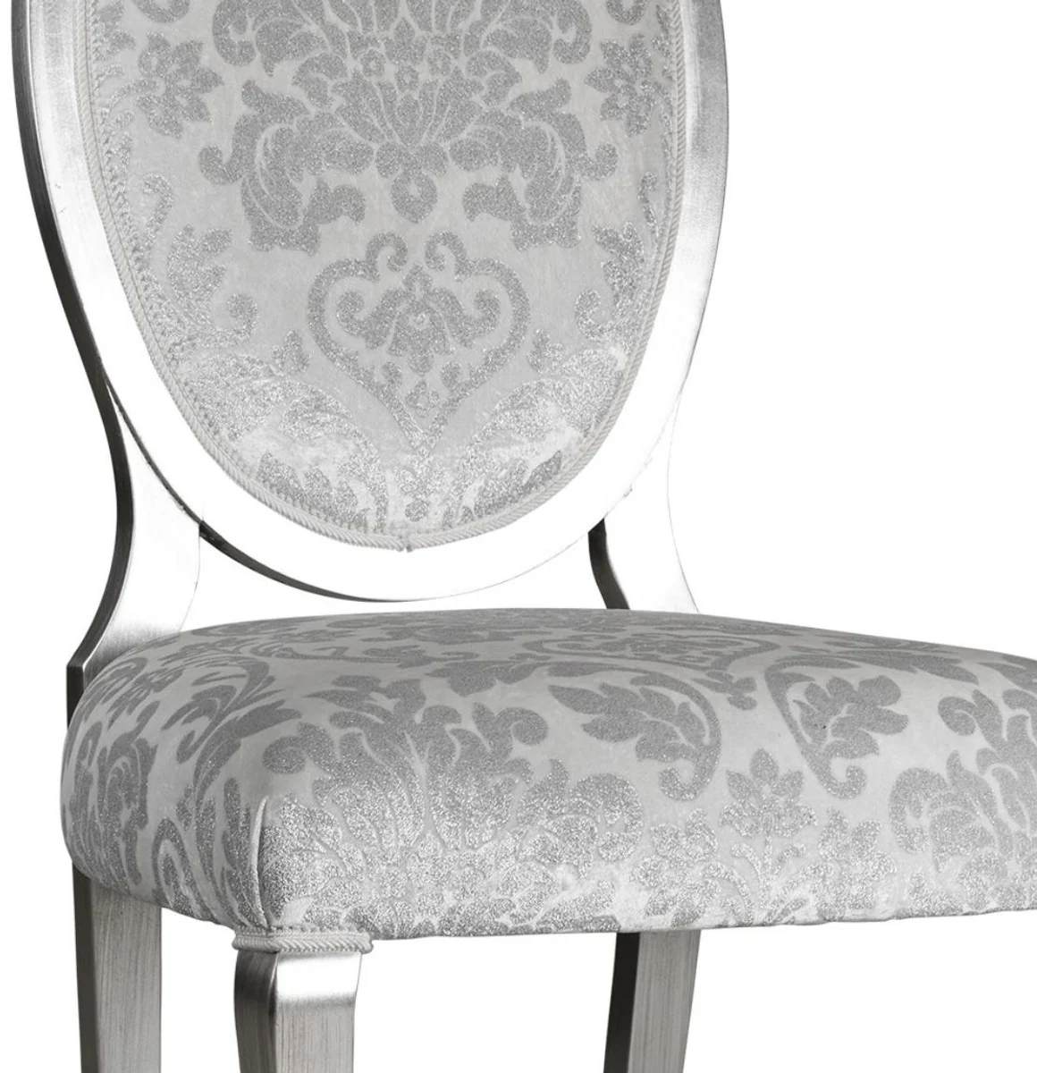 Luxus Jugendstil Esszimmerstuhl 6er Set Silber / Grau / Silber 51 x 48 x H. 106 cm - Elegante Küchenstühle mit Muster - Barock & Jugendstil Esszimmer Möbel - Luxus Qualität