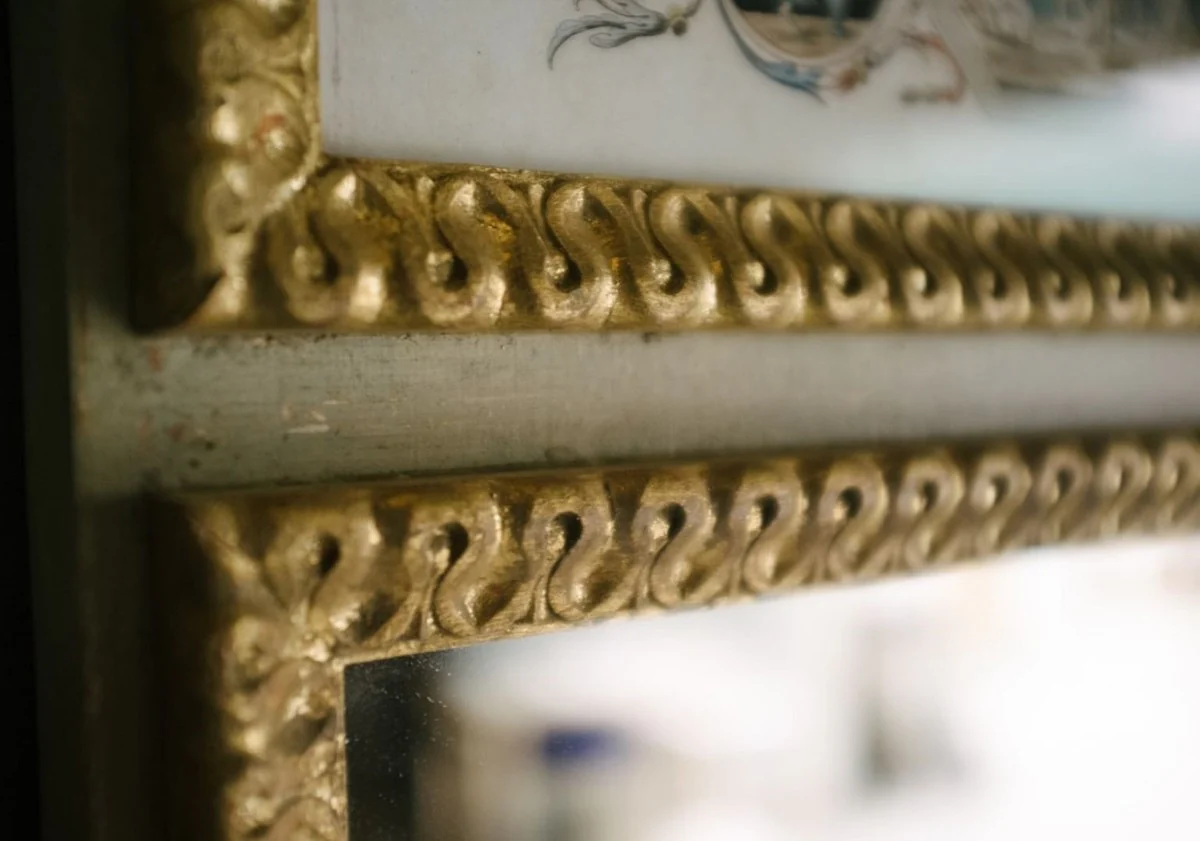 Wandspiegel Weiß / Mehrfarbig / Antik Gold 44,5 x H. 164 cm - Prunkvoller Spiegel im Neoklassischen Stil