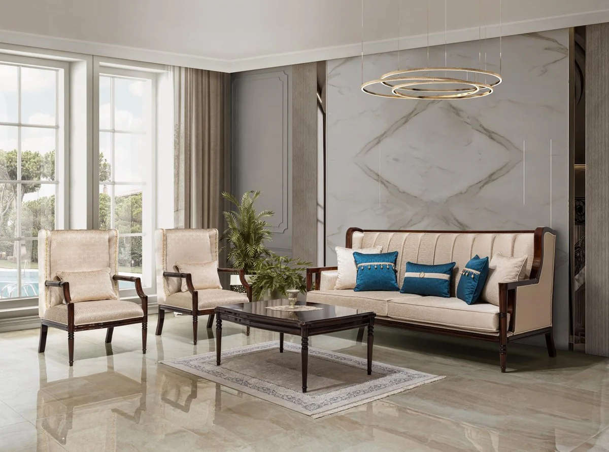 Luxus Barock Couchtisch Dunkelbraun 117 cm