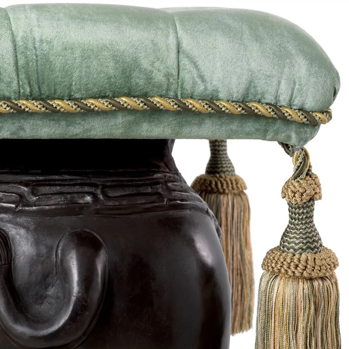 Luxus Hocker Elefant Bronze / Türkis / Gold 58 x 40 x H. 55 cm - Gepolsterter Aluminium Sitzhocker mit Samtstoff - Luxus Möbel - Luxus Qualität
