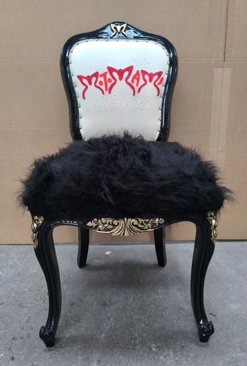 Luxus Barock Esszimmer Stuhl Schwarz / Weiß / Rot / Gold - Barock Möbel