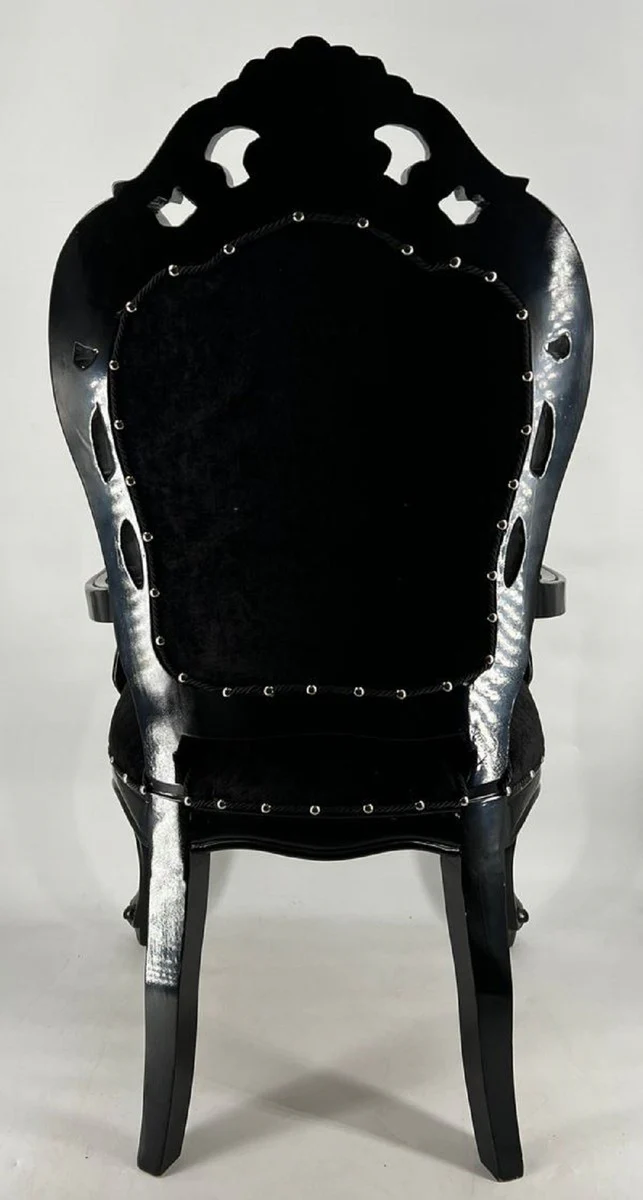 Barock Samt Esszimmer Stuhl mit Armlehnen Schwarz - Barock Möbel