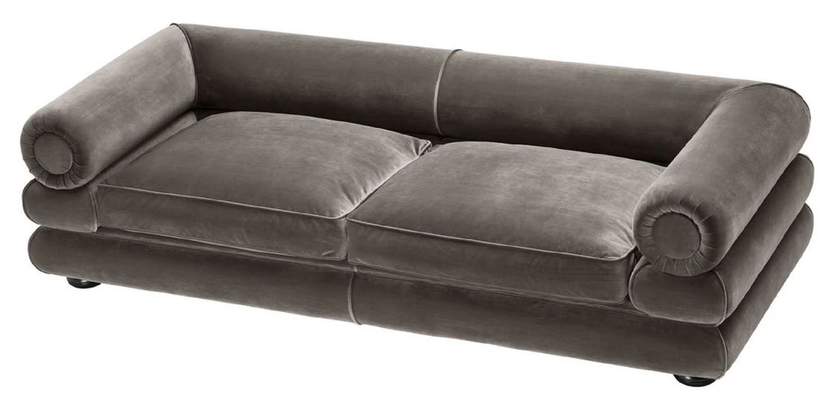 Luxus Samt Sofa Grau / Schwarz 233 x 96 x H. 65 cm - Wohnzimmer Sofa - Luxus Qualität