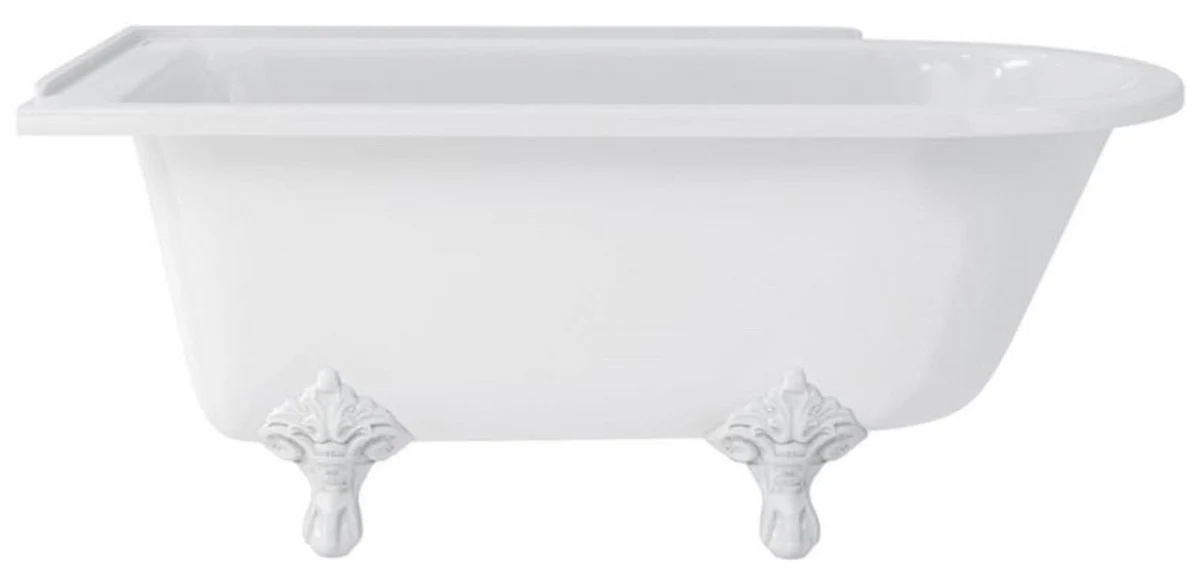 Luxus Jugendstil Badewanne Weiß / Weiß 150 x 75 x H. 65 cm - Freistehende Retro Acryl Badewanne - Nostalgische Retro Badezimmer Möbel