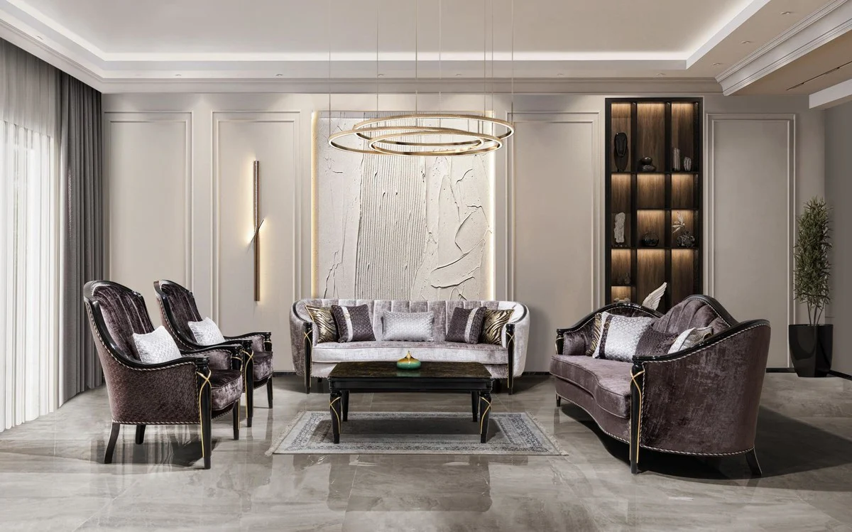 Luxus Barock Couchtisch Schwarz / Gold 120 cm