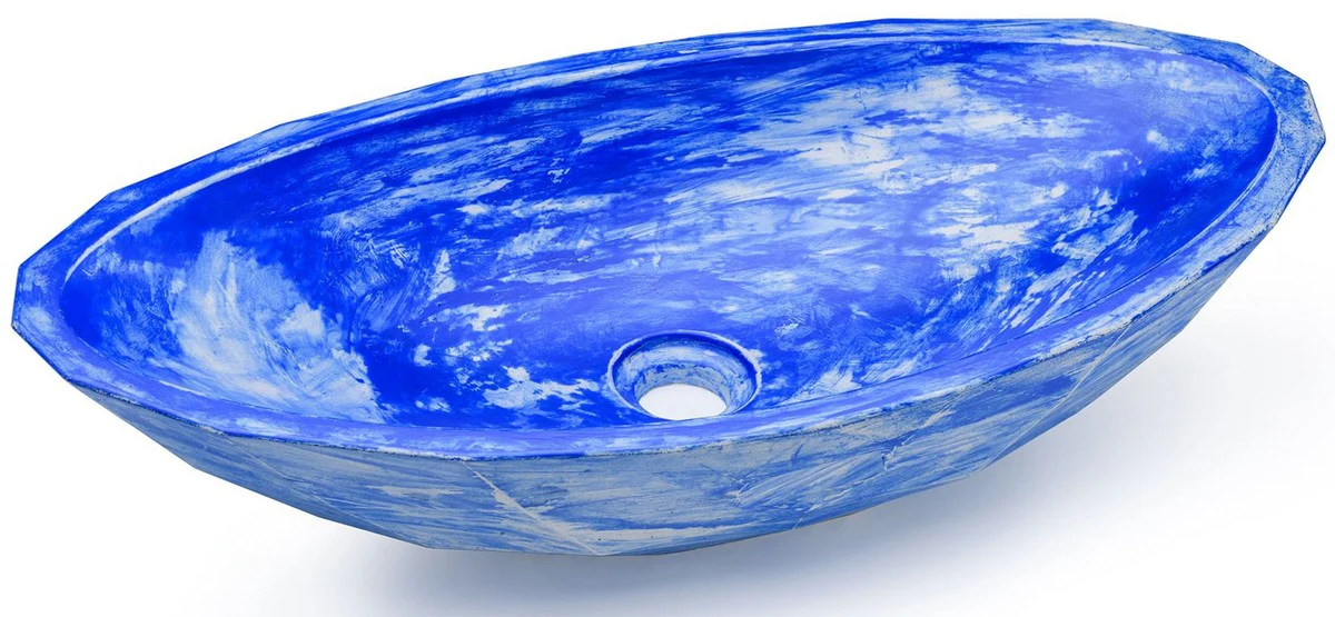 Luxus Waschbecken Schale Blau / Weiß 60,9 x 29,7 x H. 11,9 cm - Handgefertigtes Beton Waschbecken - Badezimmer Accessoires - Luxus Badezimmer Zubehör