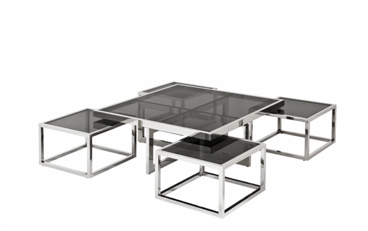 Luxus Art Deco Designer Couchtisch 5er Set mit Rauchglas - Wohnzimmer Salon Tisch - Luxus Qualität