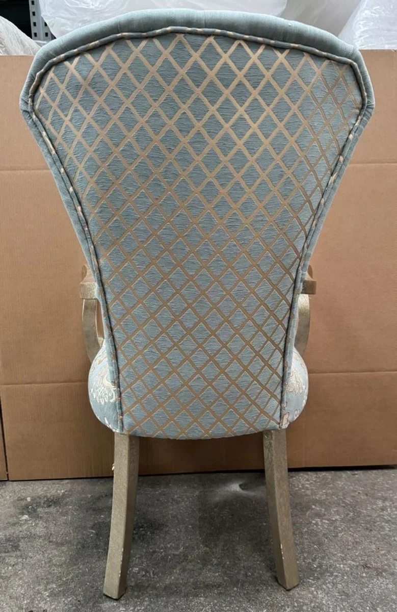 Luxus Barock Esszimmer Stuhl mit Armlehnen Türkis / Silber / Gold - Barock Möbel