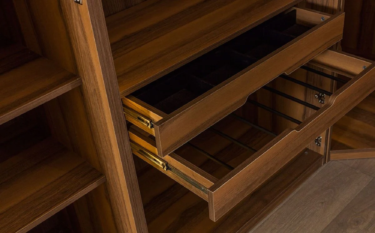 Luxus Eck Kleiderschrank Braun / Schwarz 345 x 345 x H. 220 cm - Massivholz Schlafzimmerschrank mit 11 Glastüren und LED Beleuchtung - Schlafzimmer Möbel - Hotel Möbel - Luxus Möbel