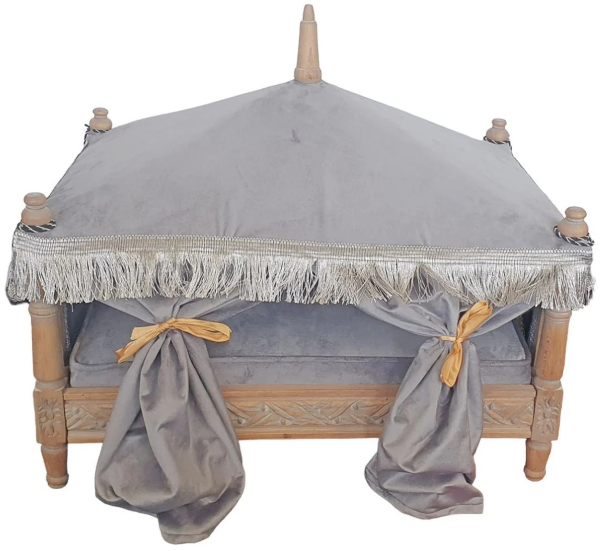 Barock Hundebett Grau / Braun - Handgefertigtes Antik Stil Hundebett - Prunkvolle Hunde Möbel im Barockstil - Antik Stil Tiermöbel - Barock Tiermöbel