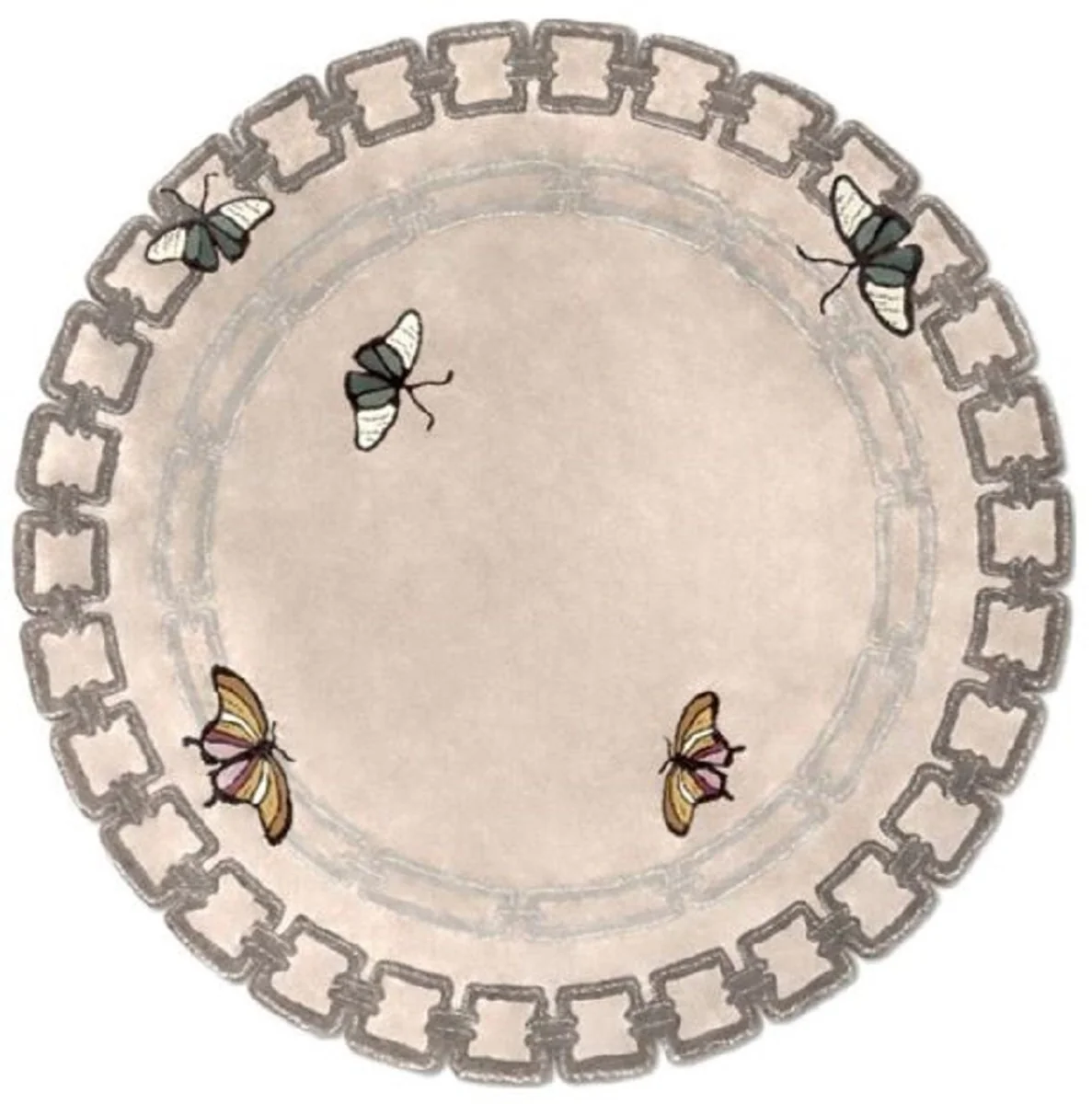 Luxus Wollteppich Schmetterlinge Mehrfarbig Ø 200 cm - Runder Design Teppich - Handgetufteter Wohnzimmer Woll Teppich - Luxus Qualität