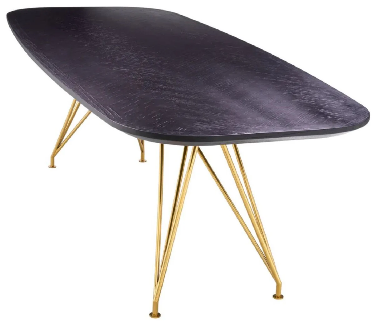 Luxus Esstisch Schwarzgrau / Messing 240 x 99,5 x H. 76,5 cm - Rechteckiger Küchentisch mit Massivholz Tischplatte - Esszimmer Möbel - Küchen Möbel - Luxus Möbel - Luxus Einrichtung