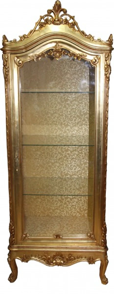 Barock Vitrine Gold H 200 cm, B 70 cm, Tiefe 45 cm - Vitrinenschrank - Wohnzimmerschrank