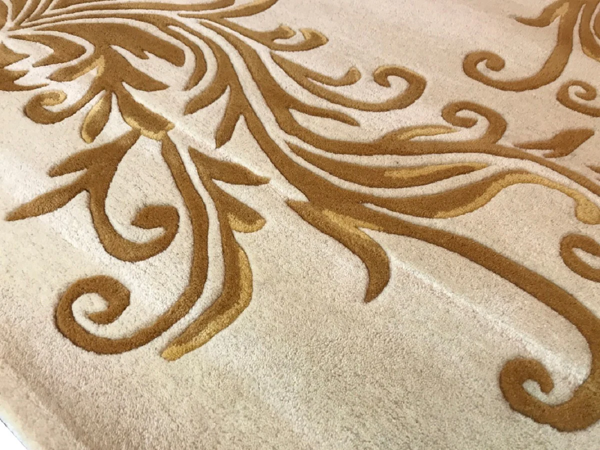 Pompöös by Luxus Teppich von Harald Glööckler - ALLE GRÖßEN - Krone Creme / Gold - Barock Design Teppich - Handgewebt aus Wolle