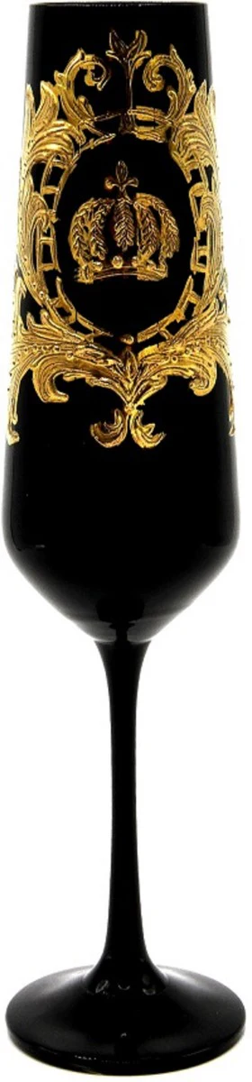 Pompöös by Luxus Champagner Glas Set Schwarz / Gold Ø 6 x H. 25 cm - Gläser mit 24 Karat Vergoldung - Pompööse Gläser designed by Harald Glööckler