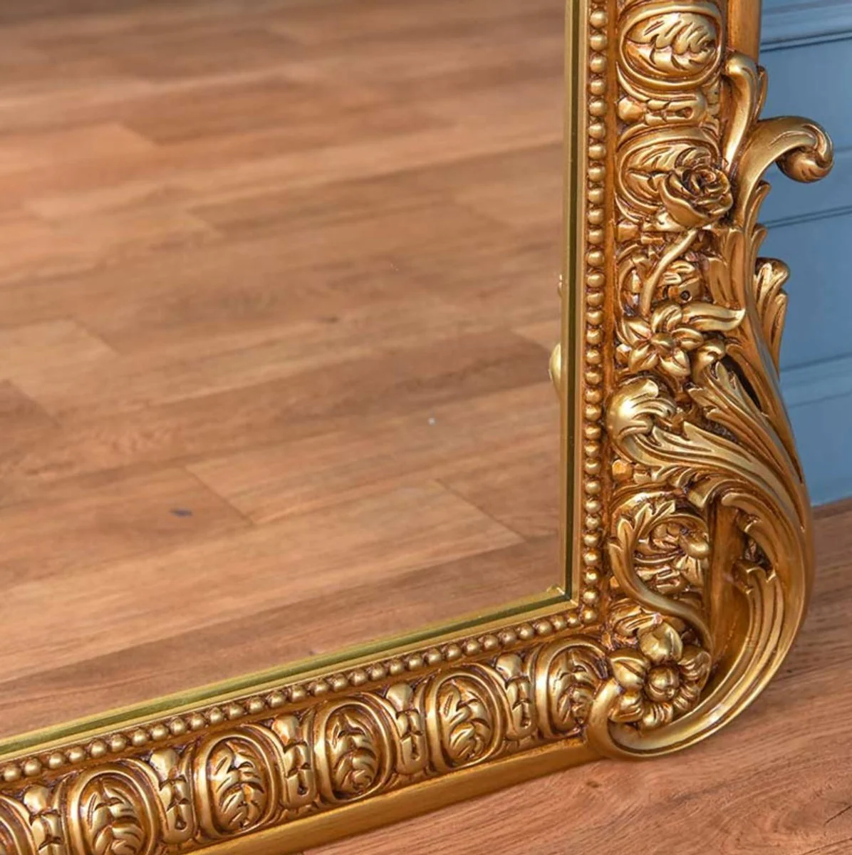 Luxus Barock Spiegel Gold H. 175 cm - Prunkvoller Barockstil Wandspiegel - Made in Italy