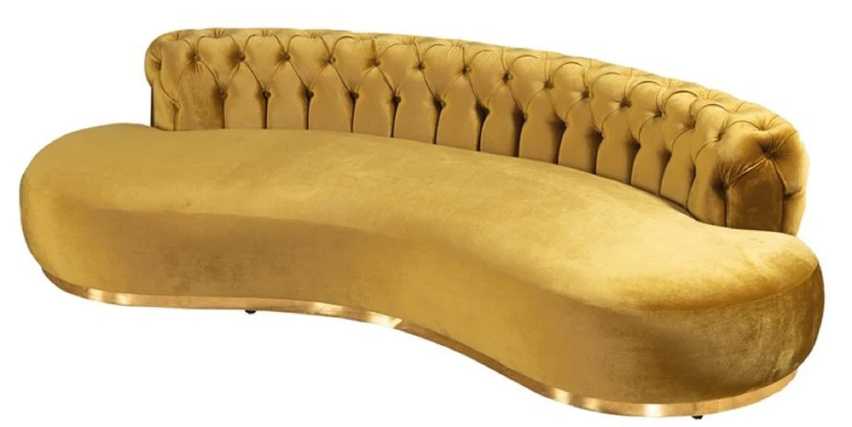 Luxus Chesterfield Sofa Gold 250 x 130 x H. 85 cm - Gebogenes Wohnzimmer Sofa - Hotel Sofa - Wohnzimmer Möbel - Chesterfield Möbel - Luxus Möbel - Luxus Einrichtung