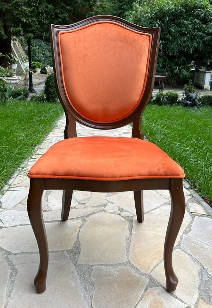 Luxus Art Deco Samt Esszimmer Stuhl Orange / Braun - Art Deco Massivholz Stuhl - Art Deco Esszimmer Möbel - Art Deco Möbel - Art Deco Einrichtung - Luxus Möbel im Art Deco Stil