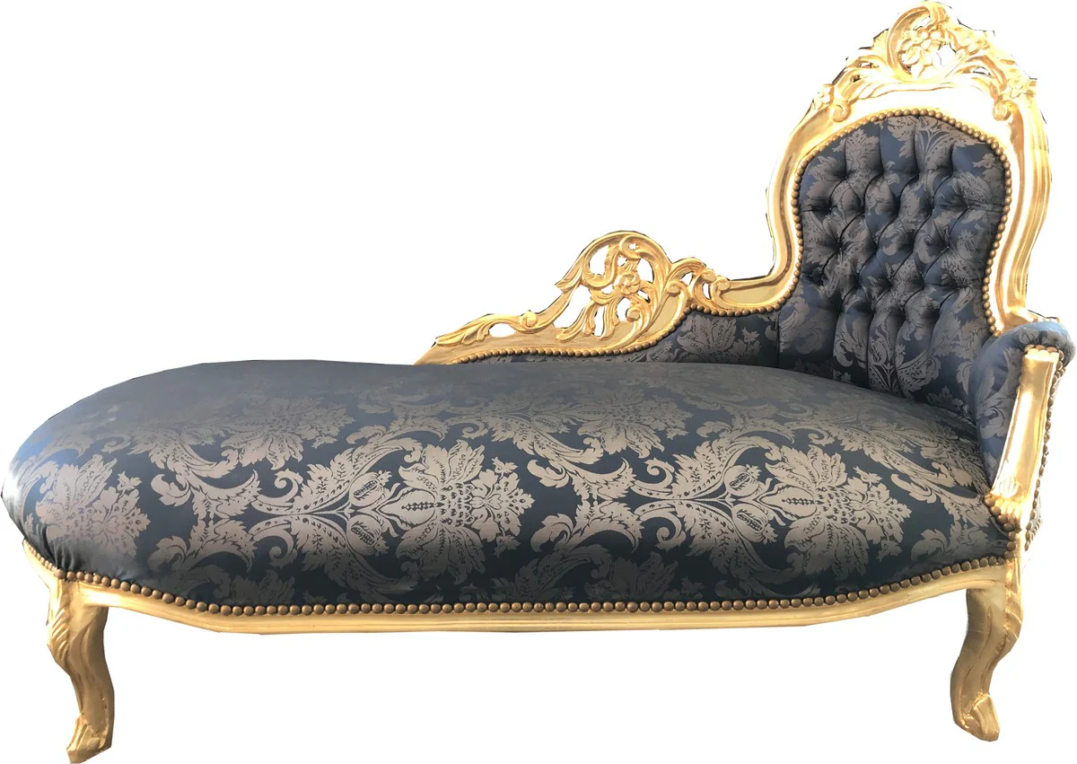 Barock Chaiselongue Royalblau Muster / Gold - Recamiere Barock Möbel
