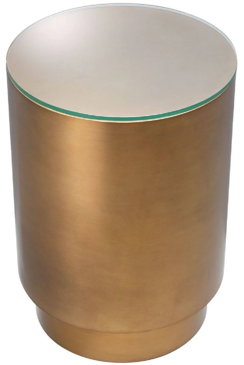 Luxus Beistelltisch Antik Messingfarben Ø 40 x H. 56,5 cm - Runder Stahl Tisch mit Glasplatte - Wohnzimmer Möbel - Luxus Möbel