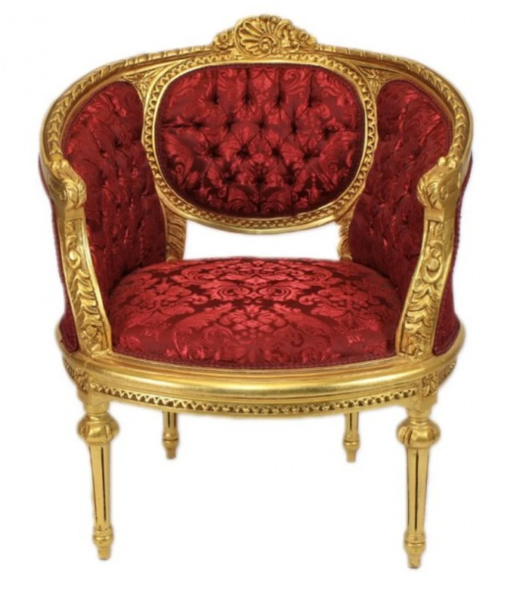 Barock Wohnzimmer Set Marseille Bordeaux Muster / Gold - Sofa + 2 Sessel