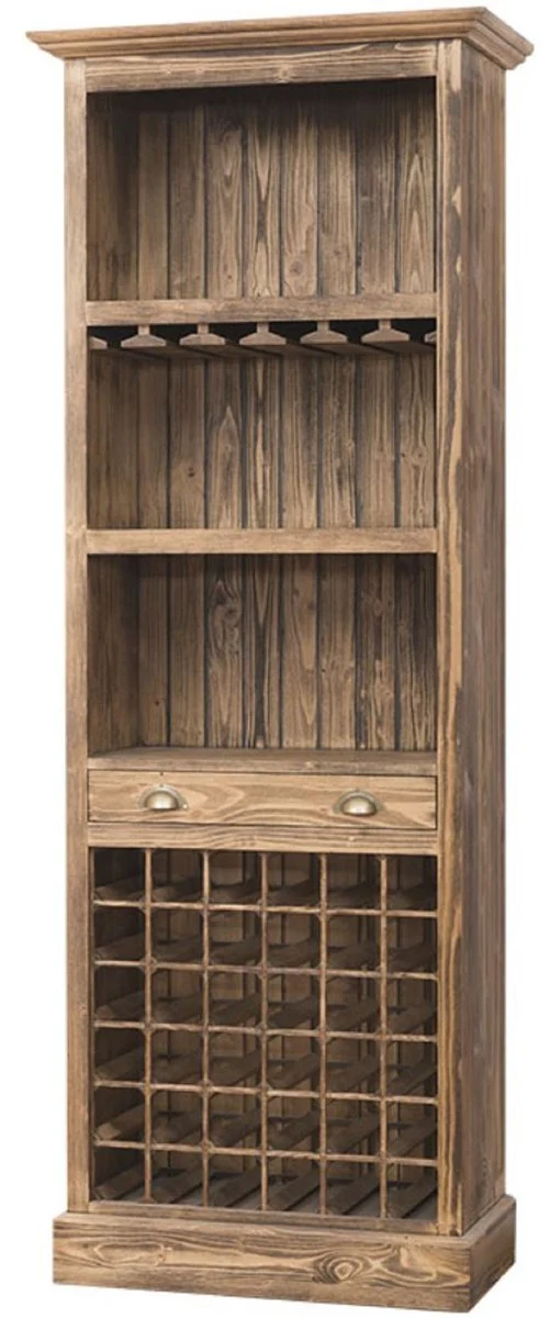 Landhausstil Weinschrank Braun 78 x 41 x H. 210 cm - Massivholz Barschrank - Barmöbel im Landhausstil