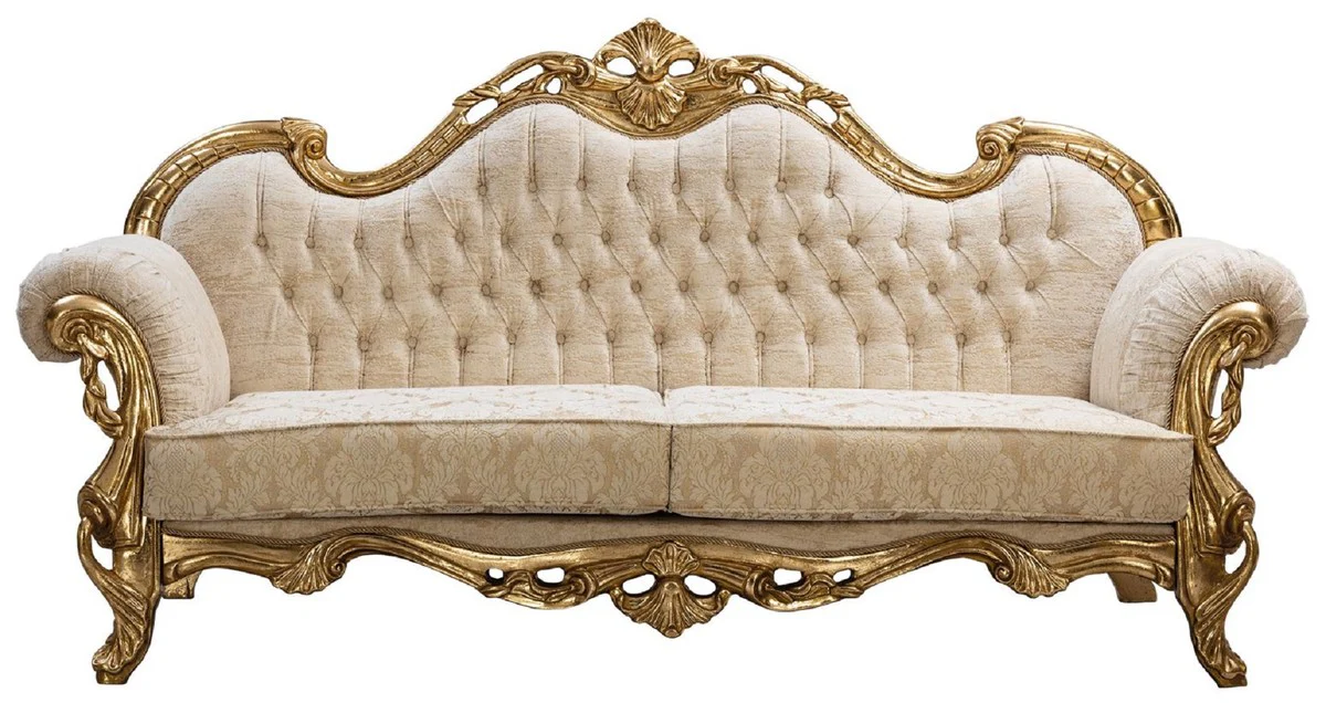 Luxus Barock Sofa Weiß / Gold 235 cm - Barock Wohnzimmer Möbel