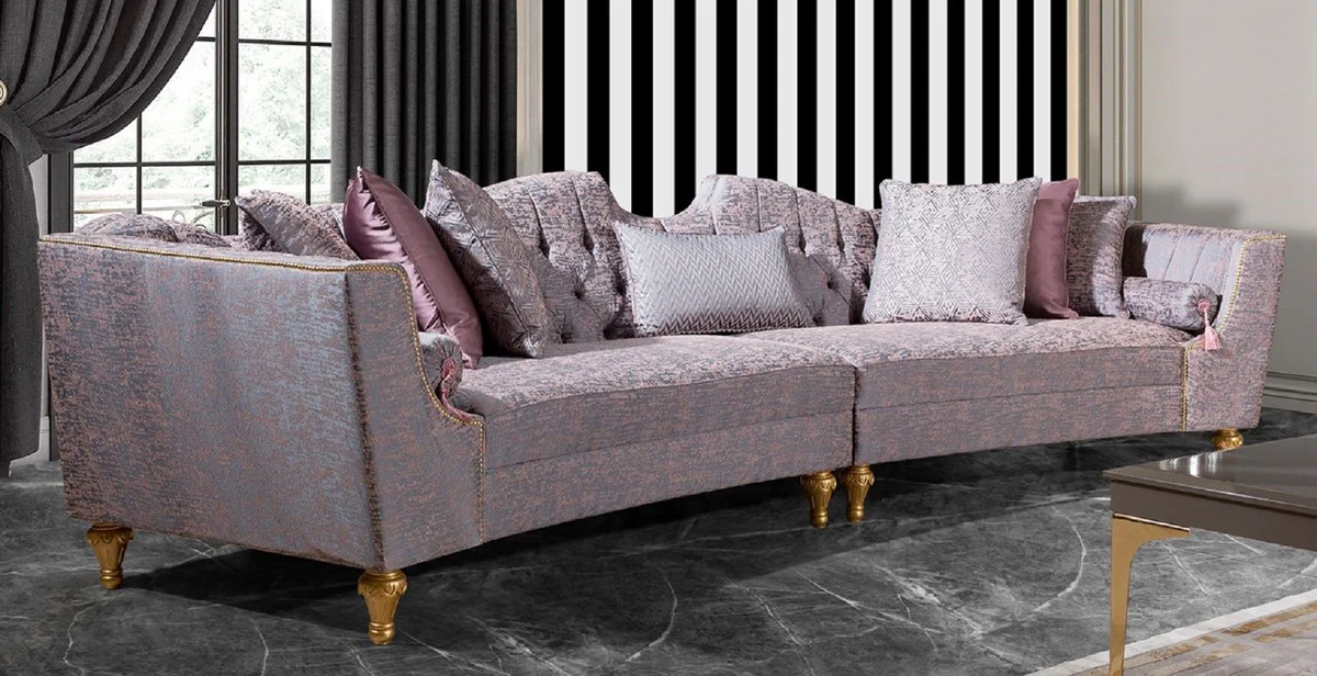 Luxus Barock Sofa Rosa / Silber / Gold - Gebogenes Wohnzimmer Sofa - Hotel Sofa - Luxus Barock Wohnzimmer & Hotel Möbel - Edel & Prunkvoll
