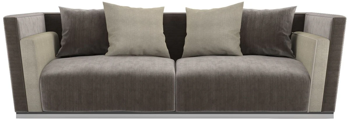 Luxus Art Deco Sofa Grau / Beige / Silber 240 x 85 x H. 69 cm - Edles Wohnzimmer Sofa - Luxus Qualität - Art Deco Möbel