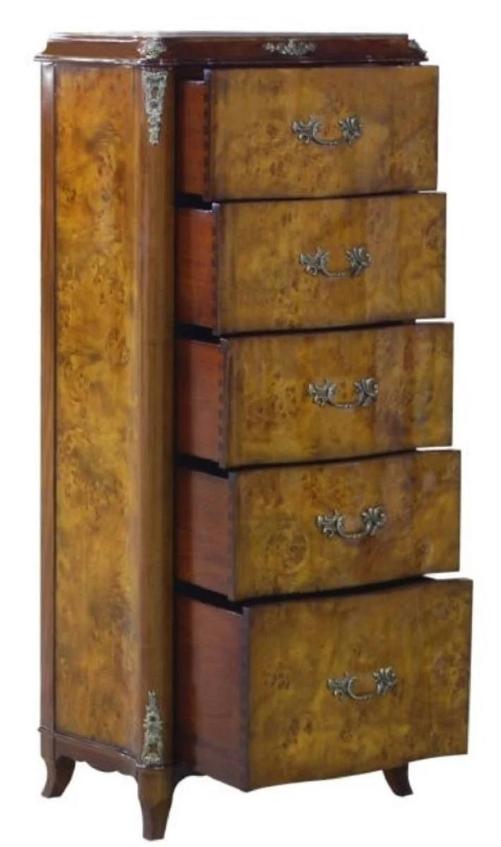 Luxus Barock Kommode mit 5 Schubladen Hellbraun / Braun 56 x 36 x H. 128 cm - Barockmöbel