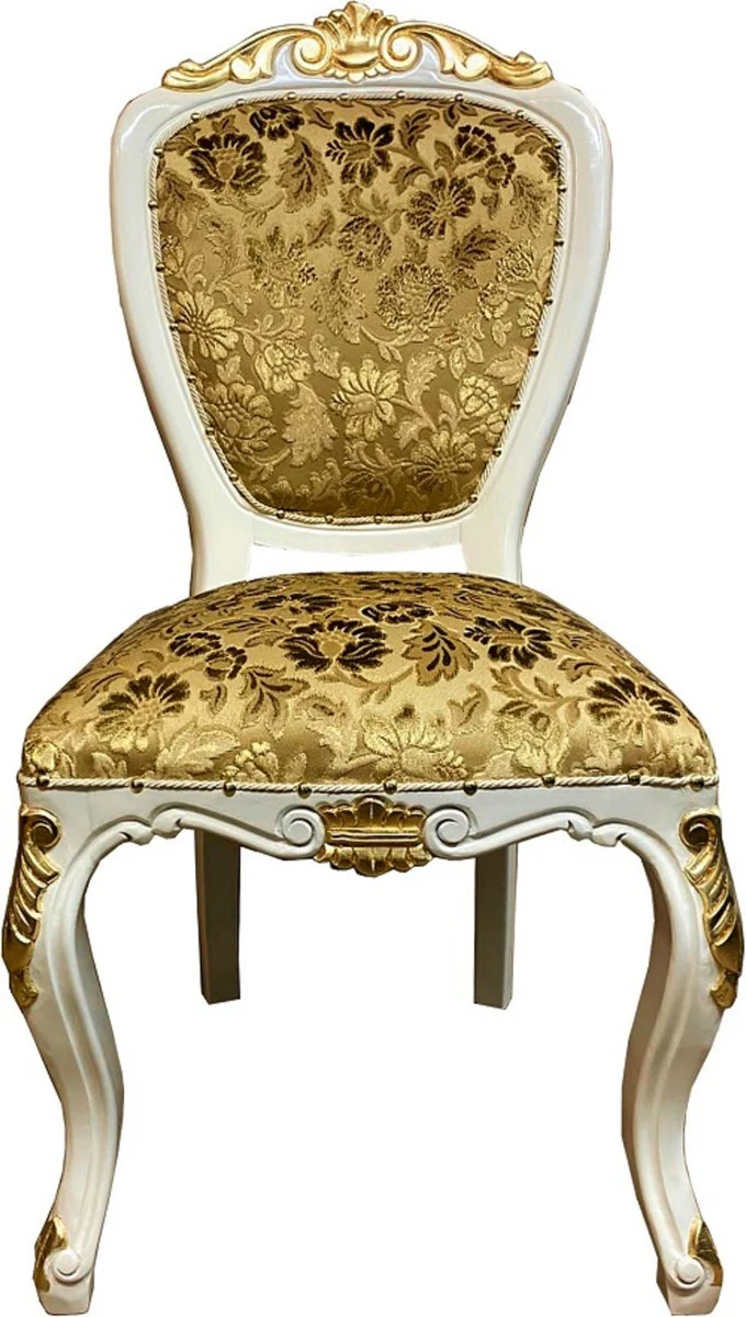 Pompöös by Luxus Barock Esszimmerstühle Gold Bouquet Muster / Creme-Weiß / Gold - Pompööse Barock Stühle designed by Harald Glööckler - 6 Esszimmerstühle - Barock Esszimmer Möbel