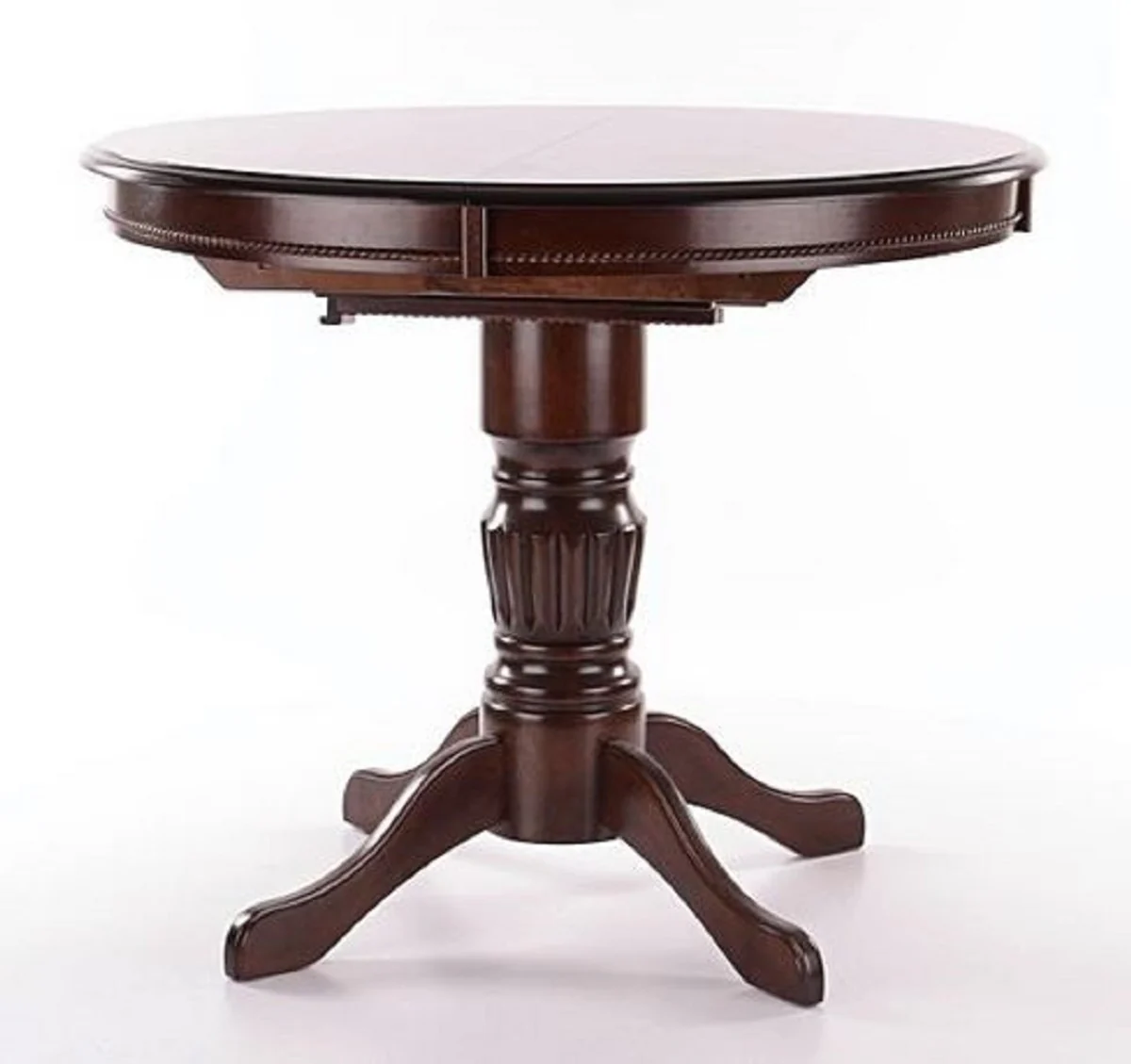 Jugendstil Esstisch Dunkelbraun 90-125 x 90 x H. 75 cm - Runder ausziehbarer Massivholz Küchentisch - Esszimmer Möbel