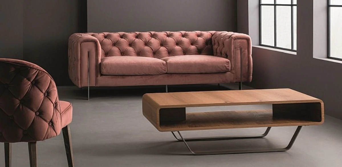 Luxus Chesterfield Samt Sofa Vintage Rosa / Silber 200 x 100 x H. 68 cm - Chesterfield Wohnzimmer Möbel