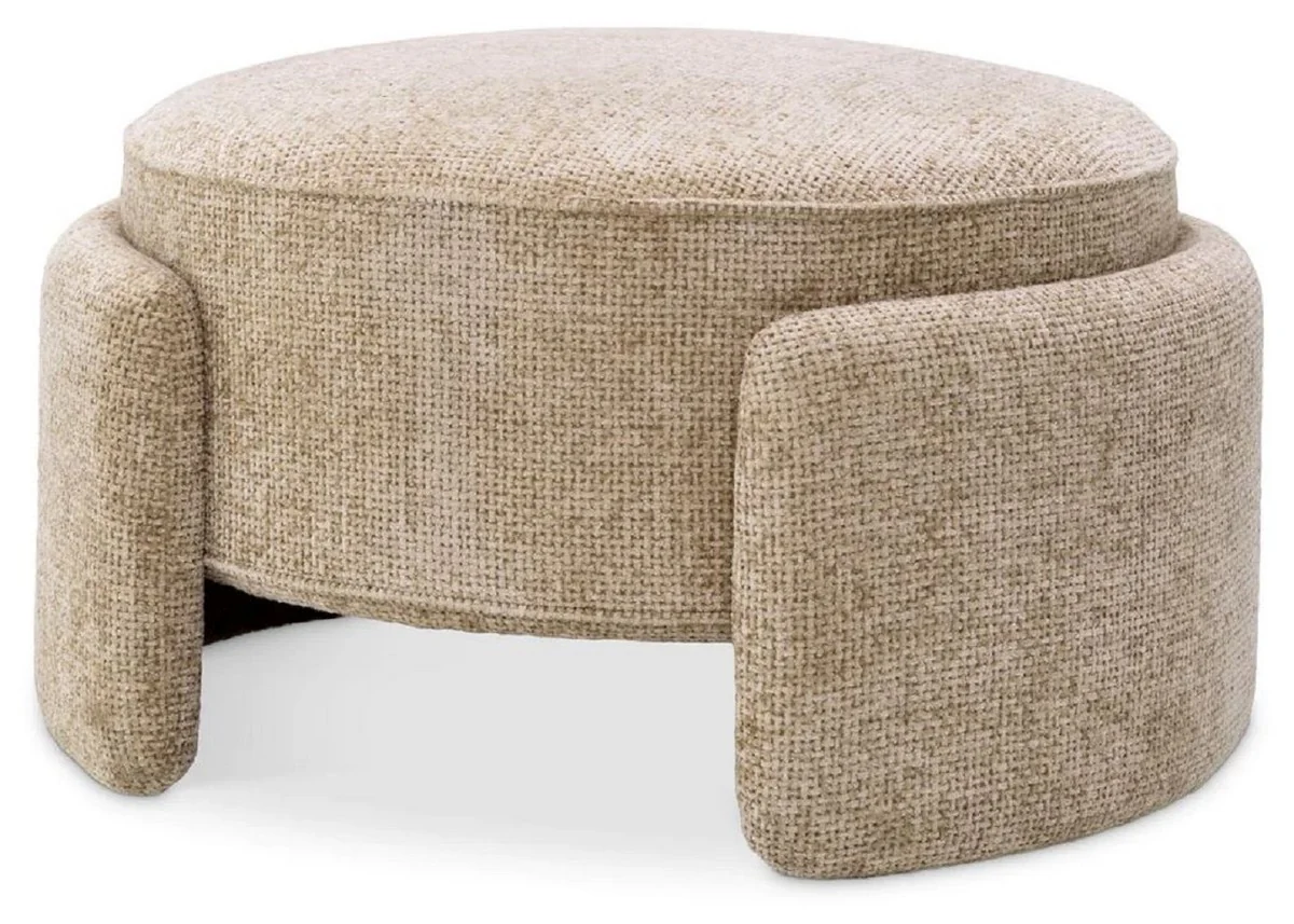Luxus Hocker Sandfarben Ø 73 x H. 38 cm - Runder Sitzhocker - Rundhocker - Fußhocker - Wohnzimmer Möbel - Hotel Möbel - Luxus Möbel
